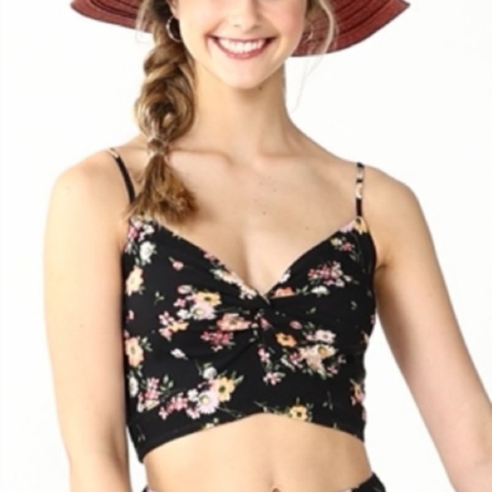 *Y2K Floral Twist Front Cropped Cami w/ Dainty Straps Romantic Women’s Sz Small